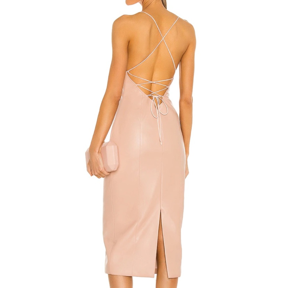 Revolve Misha Rory midi dress nude vegan leather XS